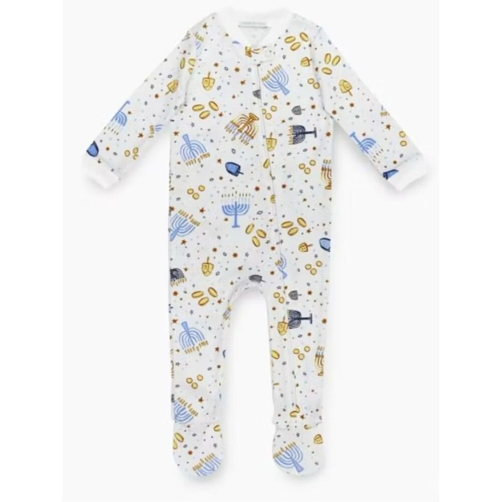 Pottery Barn Kids Baby One Piece Hanukkah Pattern Zip Up Footie PJs. 9-12 Months